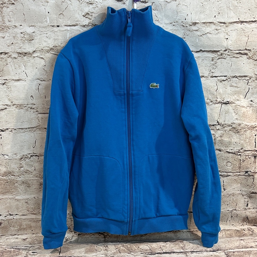 Lacoste Vibrant Blue Zip-Up Cotton Sweater